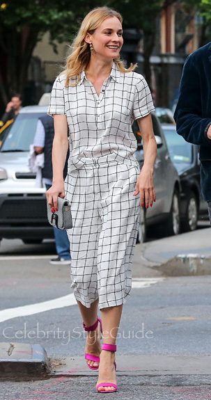 FOREVER-21-Grid-Print-Blouse-and-Gaucho-Set-Seen-on-Diane-Kruger
